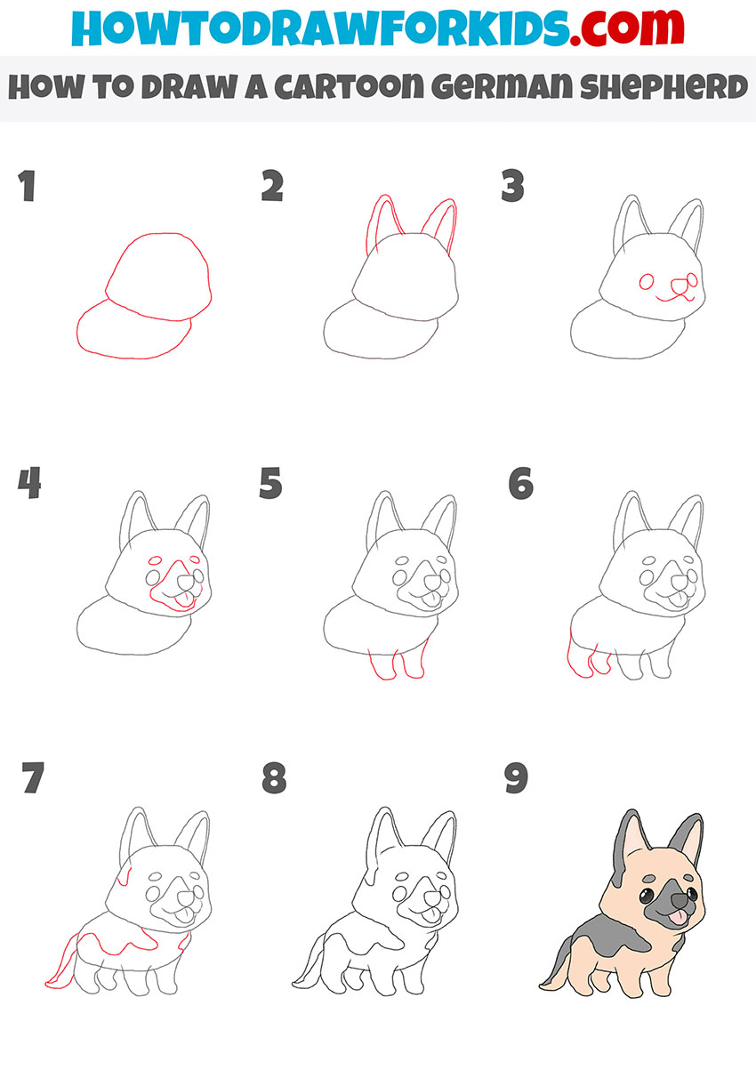 Cartoon german shepherd drawing tutorial