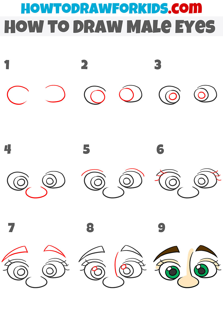 Cartoon male eyes drawing tutorial