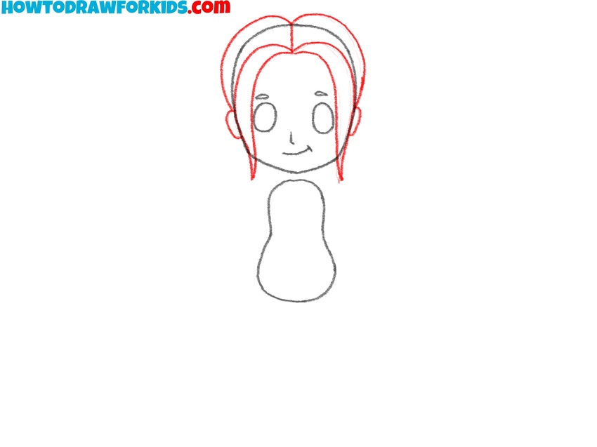 Draw the hair and ears