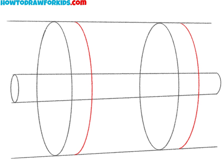 Finish drawing the larger disks of the dumbbell