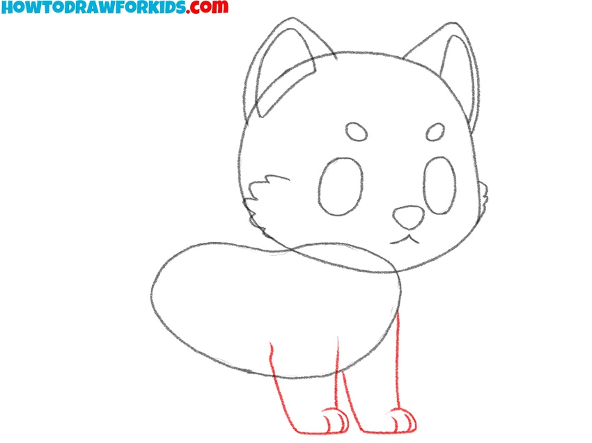 Draw the front legs of the husky