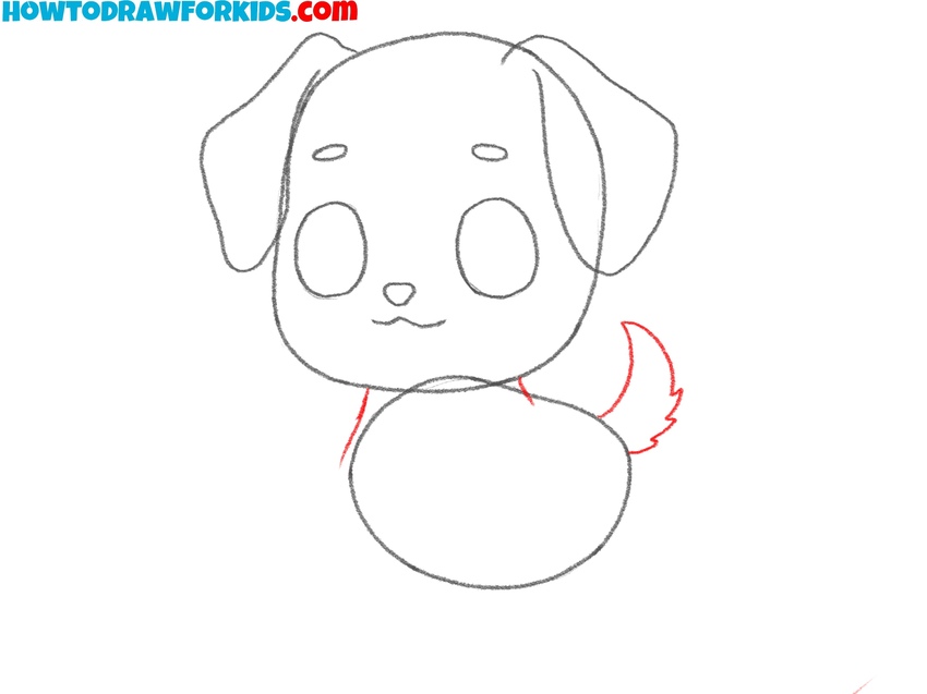 Draw the tail and neck of the puppy