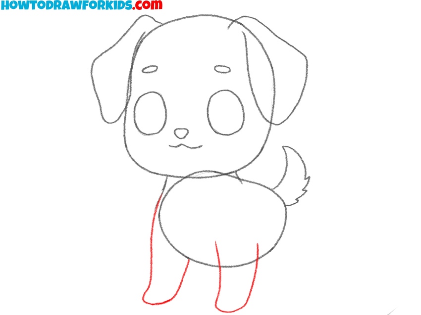 Sketch the front legs of the little dog