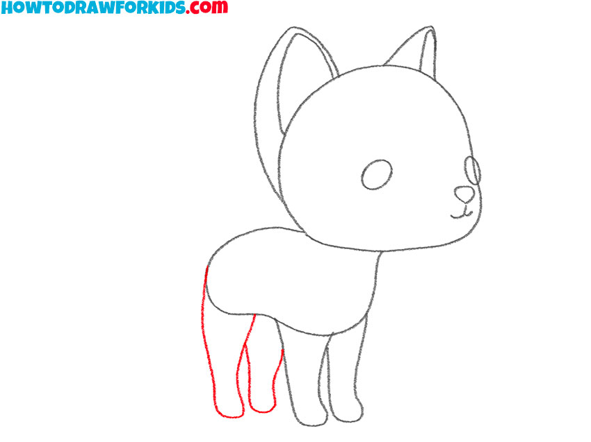 Draw the hind legs of the arctic fox