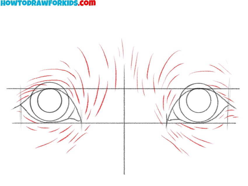 Sketch the fur around the eyes