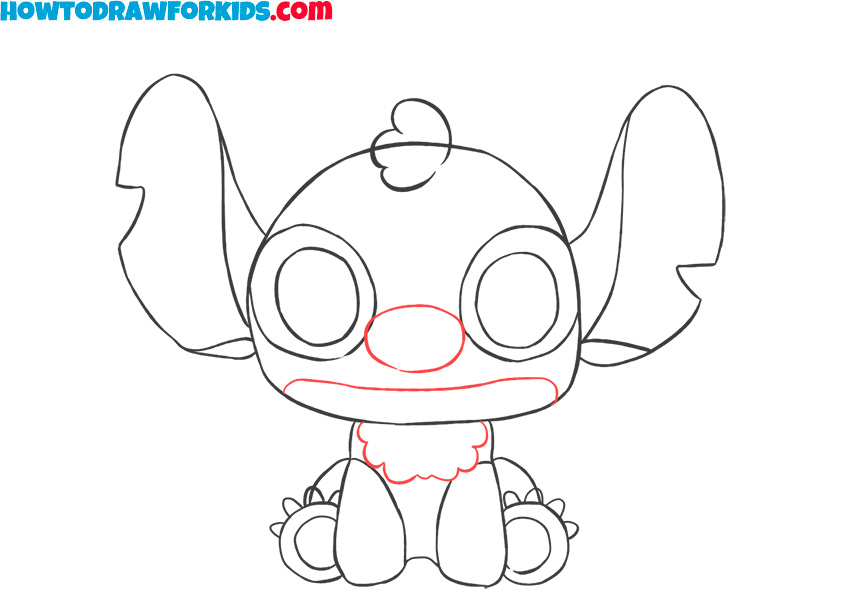 Draw Stitch’s nose and mouth