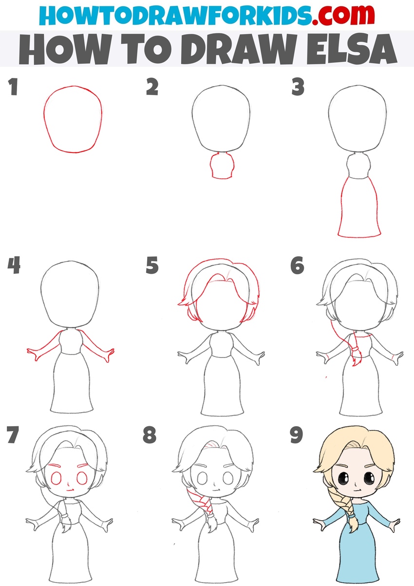 How to draw Elsa step by step