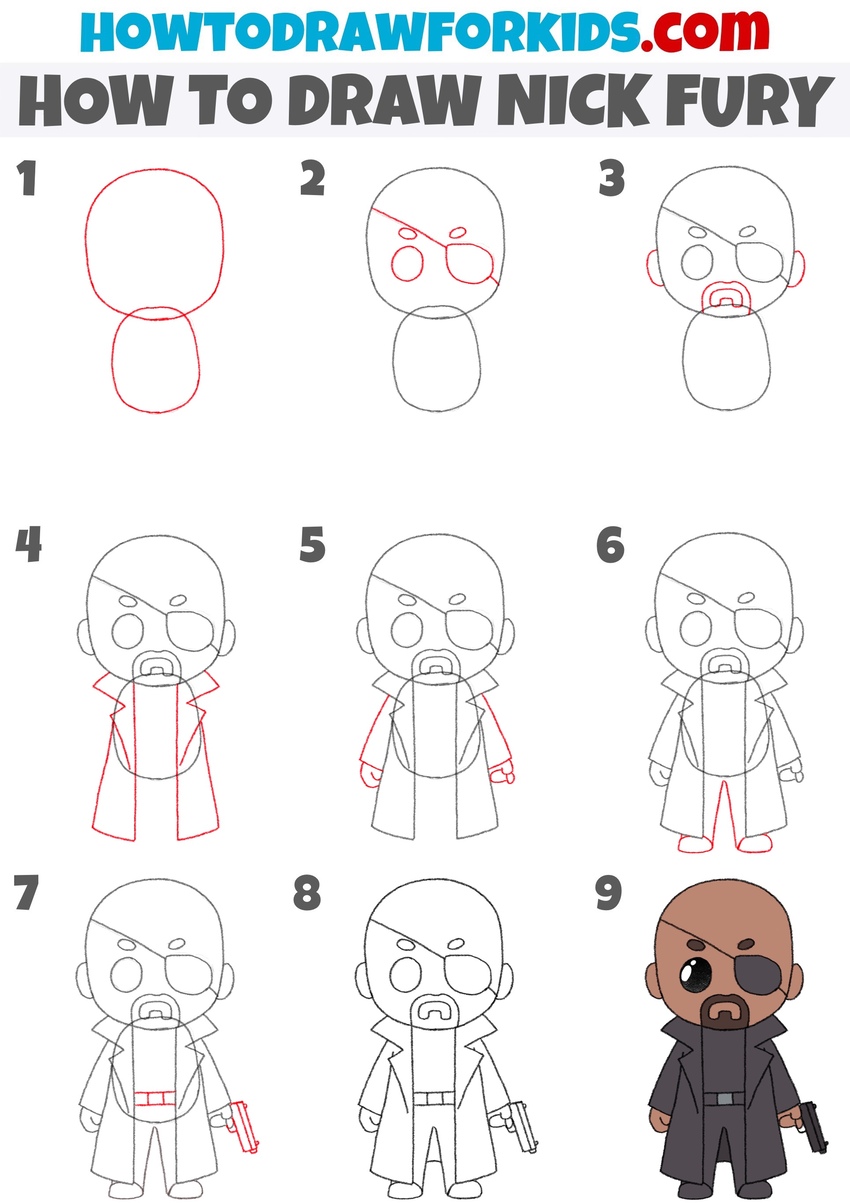 How to draw Nick Fury step by step