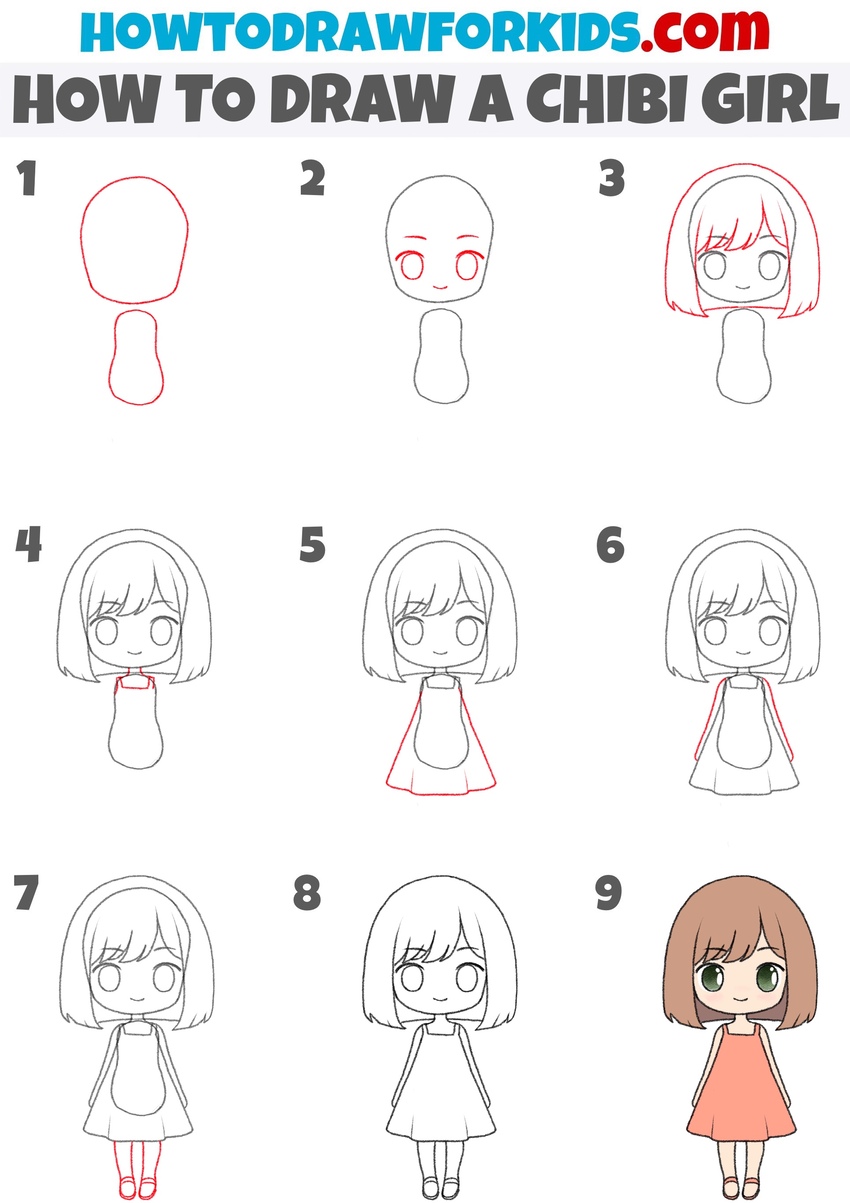 How to draw a chibi girl step by step