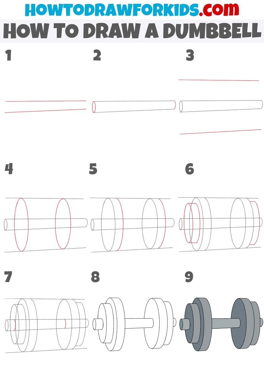 How to draw a dumbbell step by step