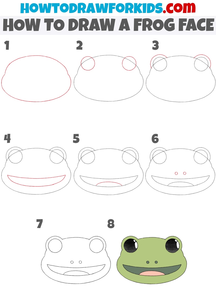 How to draw a frog face step by step