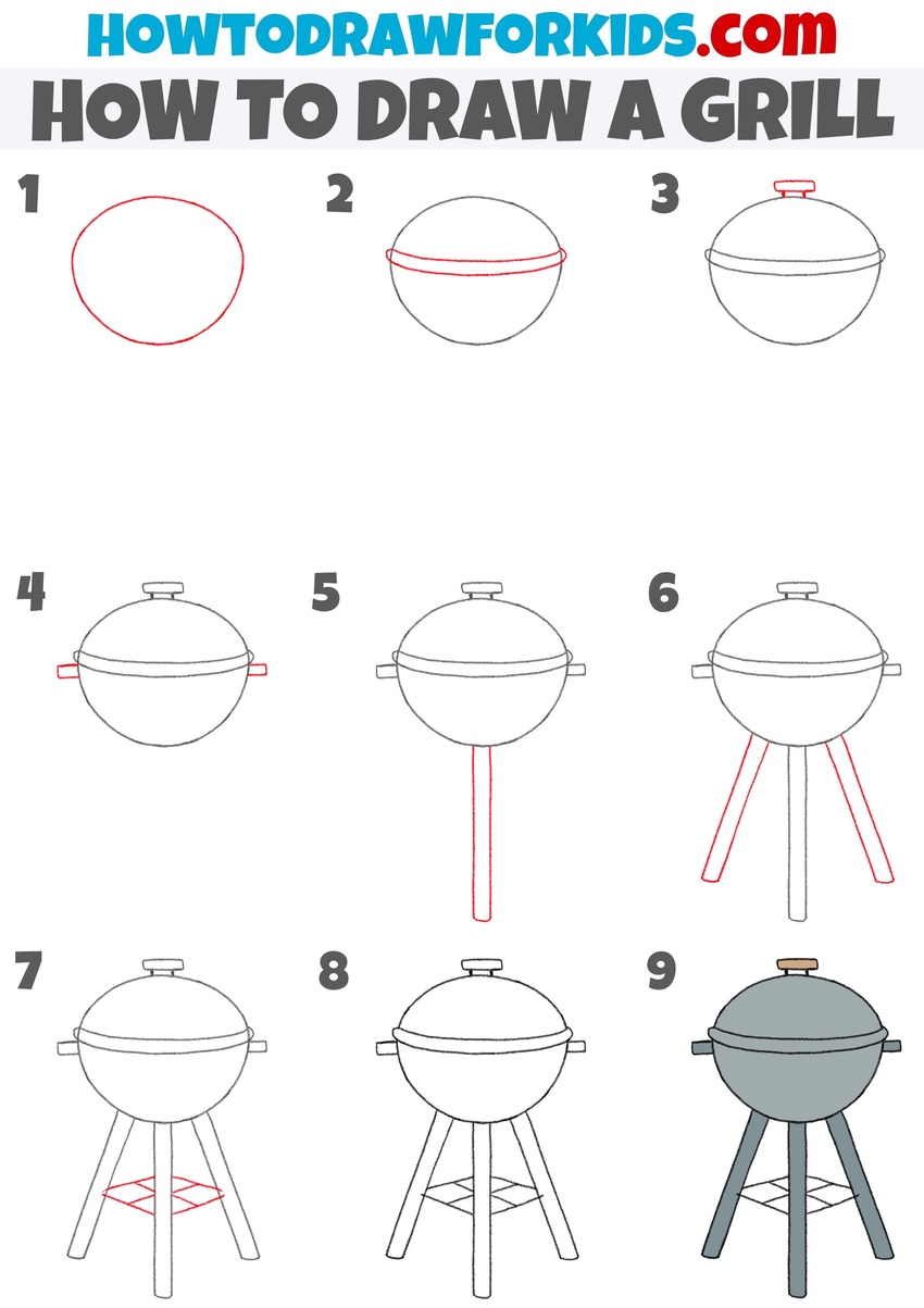 How to draw a grill step by step