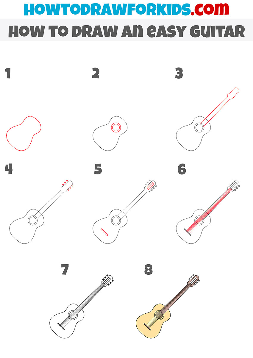 How to draw a guitar step by step