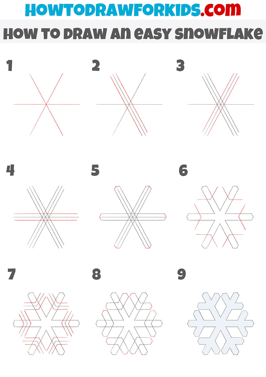 How to draw a snowflake step by step