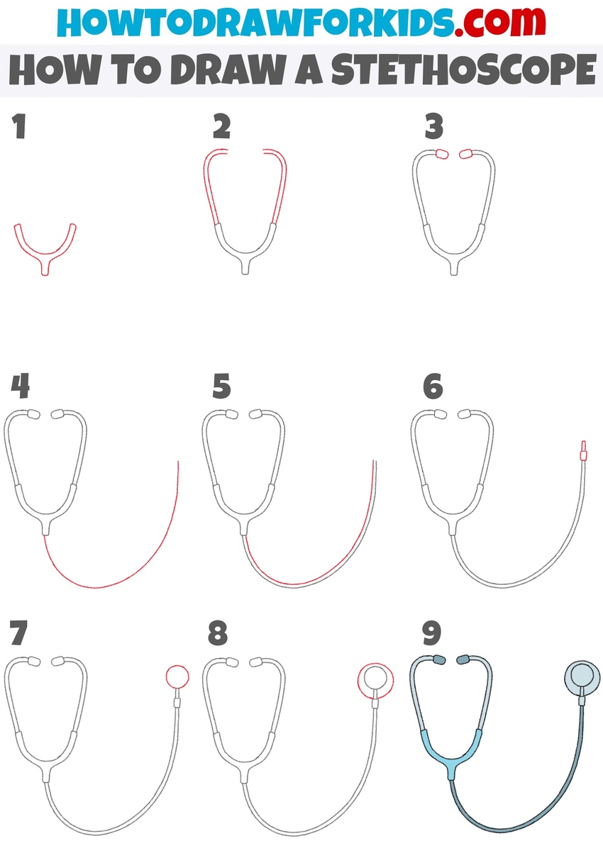 How to draw a stethoscope step by step