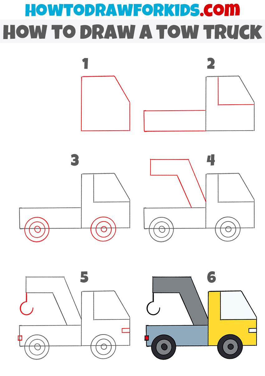 How to draw a tow truck step by step