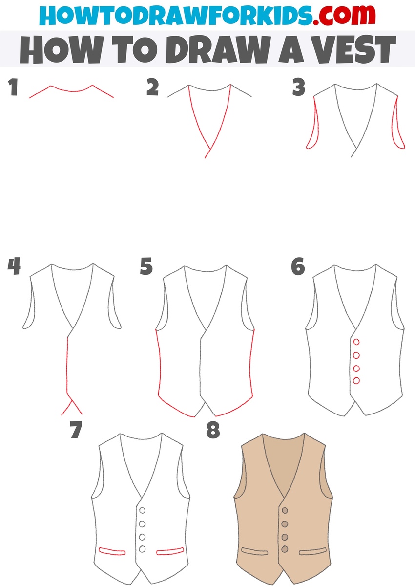 How to draw a vest step by step