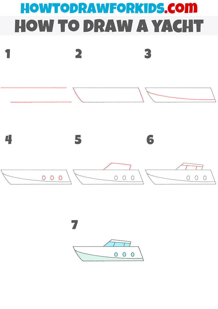 How to draw a yacht step by step