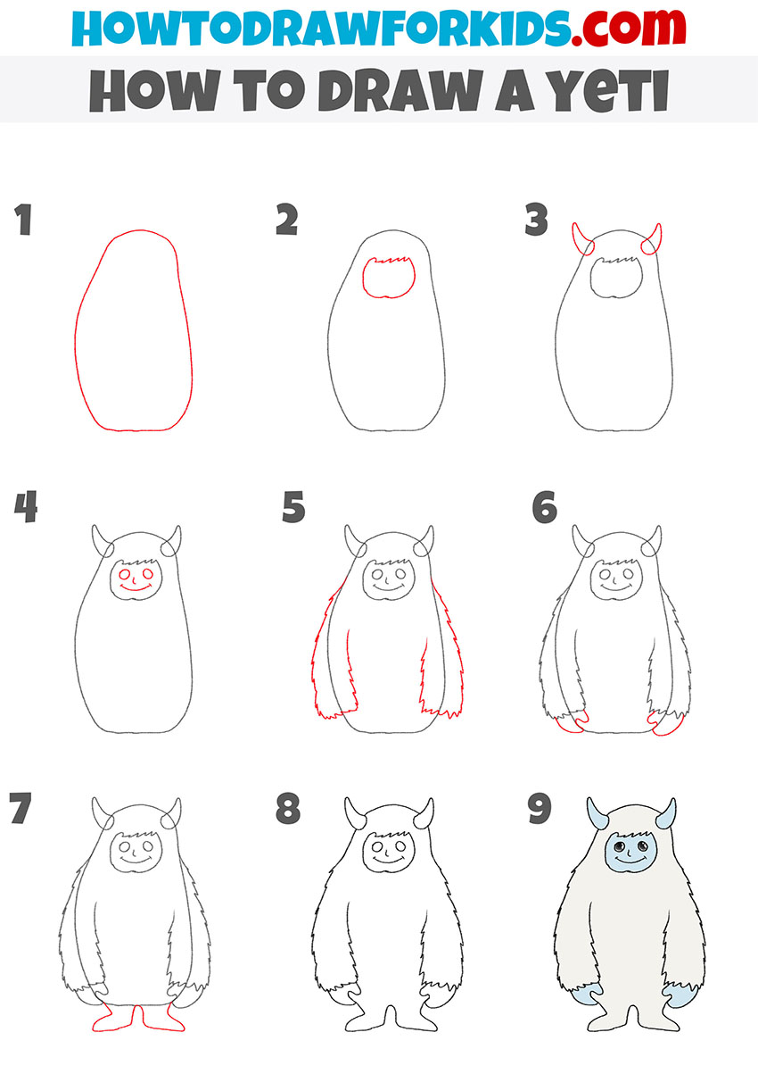 How to draw a yeti step by step