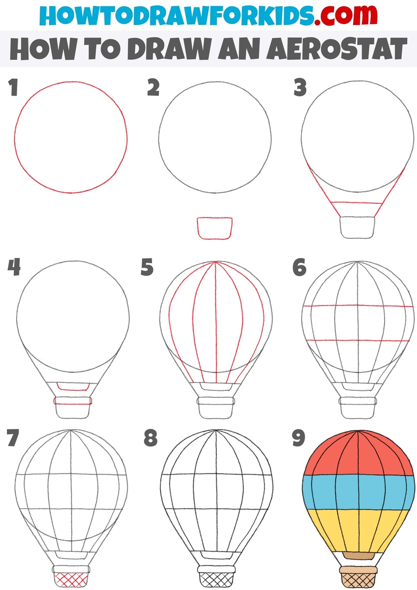 How to draw an aerostat step by step