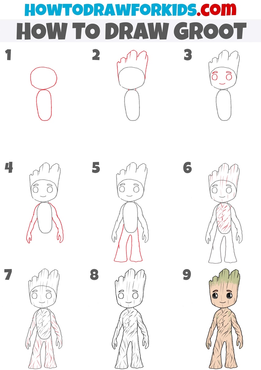 How to draw Groot step by step