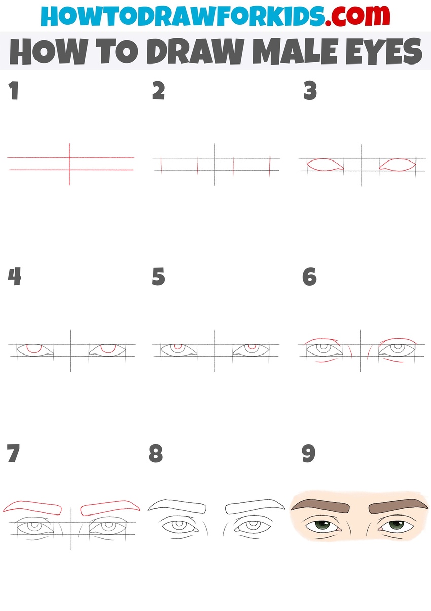 How to draw male eyes step by step