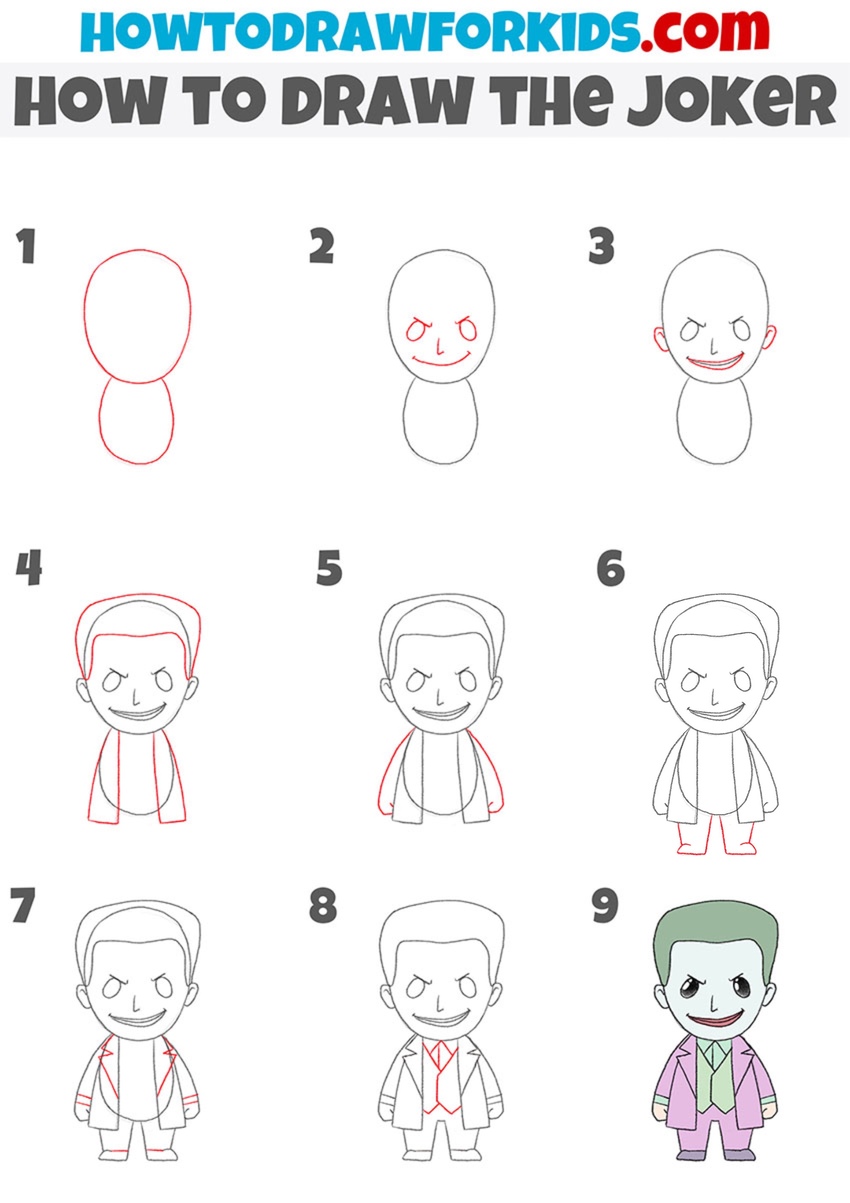 How to draw the Joker step by step