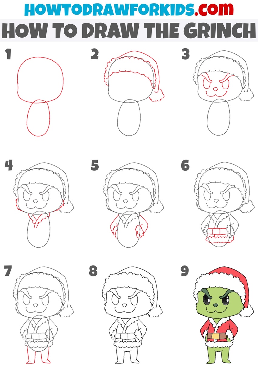 How to draw the grinch step by step