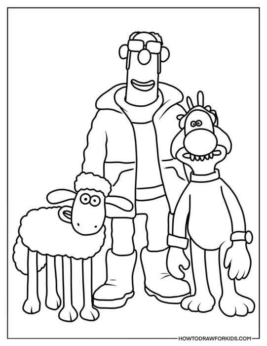 Shaun the Sheep Characters Coloring Page