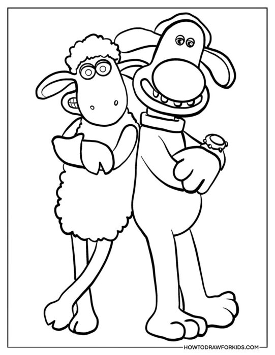 Shaun the Sheep and Bitzer Coloring Page