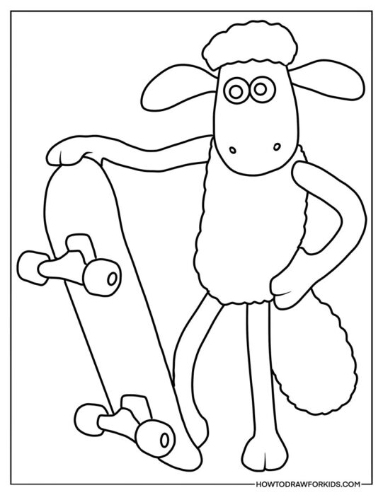 Shaun the Sheep on a Skateboard Coloring