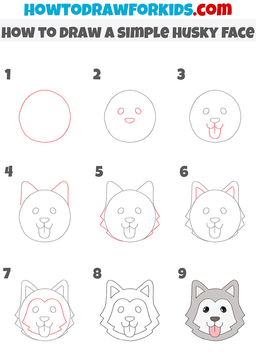 Simple husky face drawing tutorial