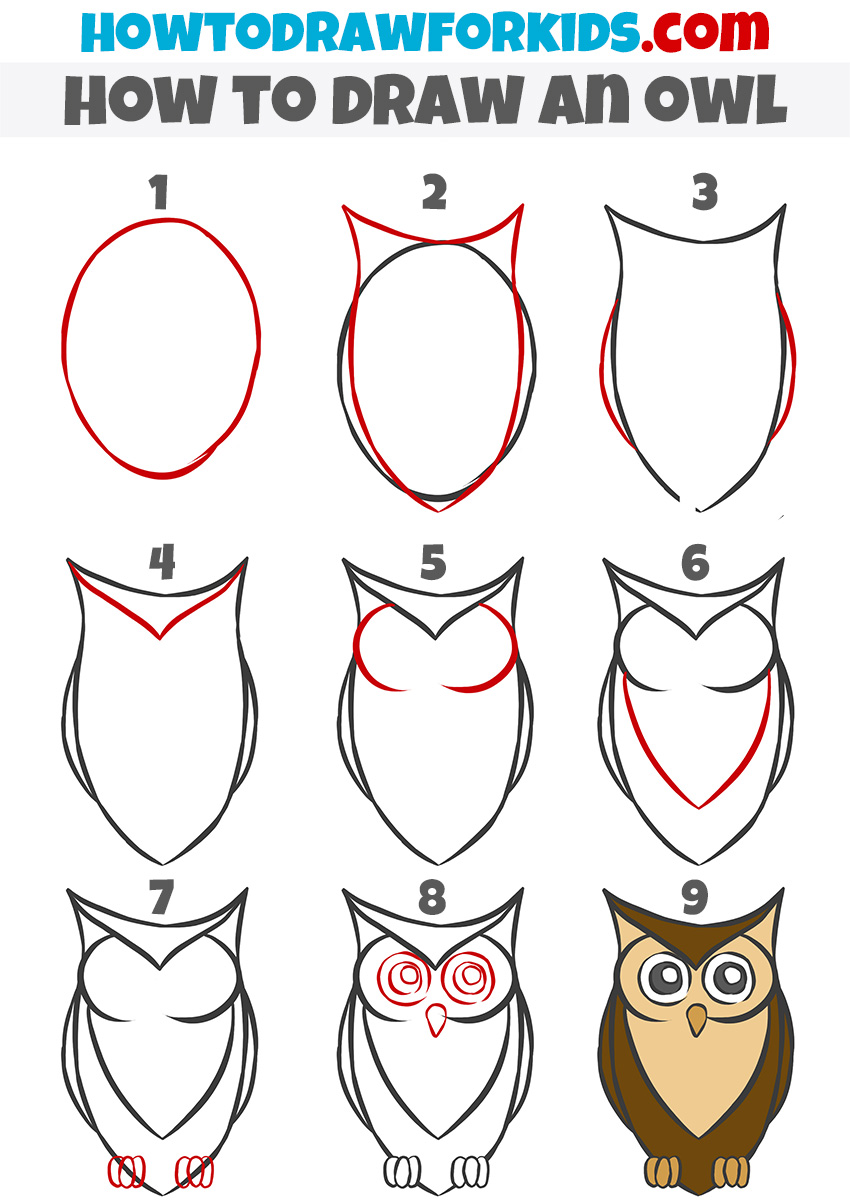 Simple owl drawing tutorial