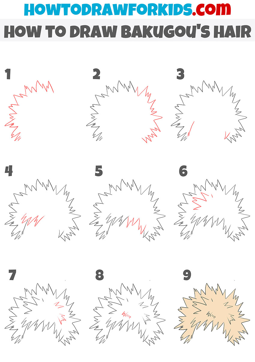 How to draw Bakugo's hair step by step