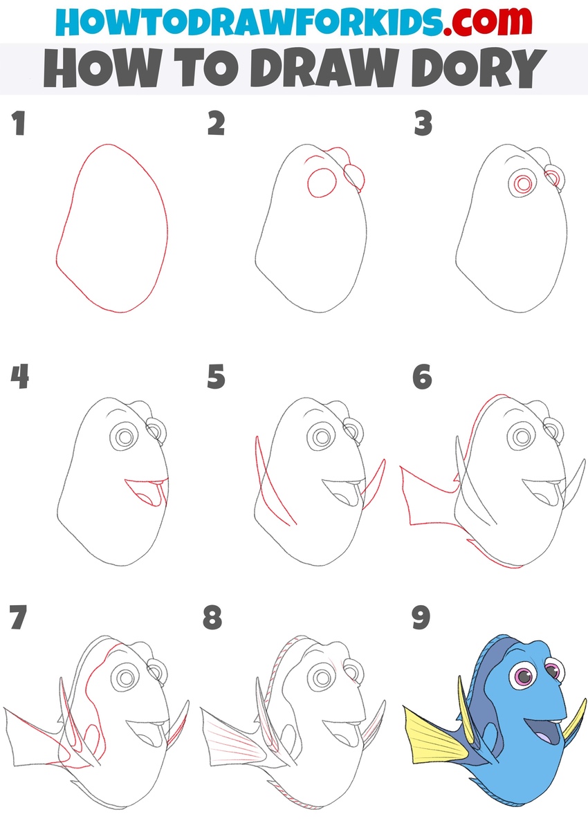 How to draw Dory step by step