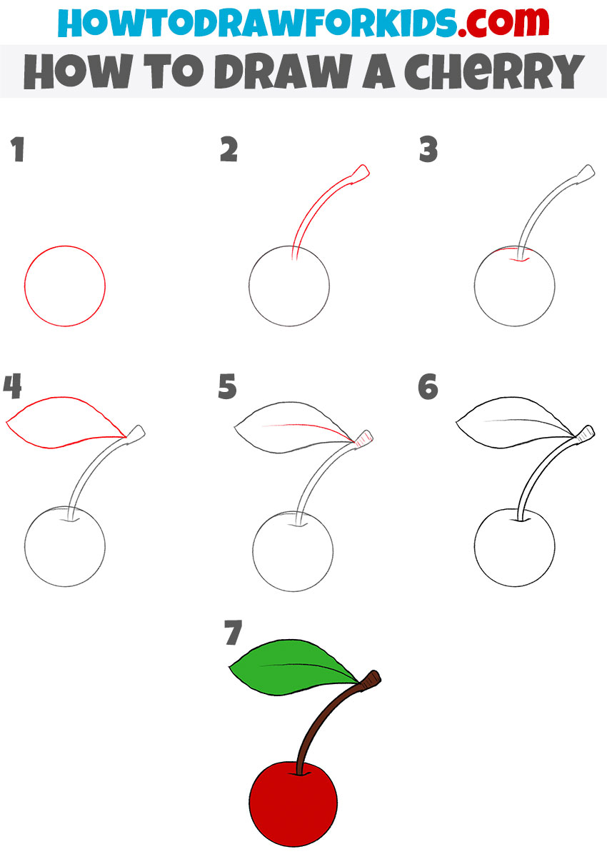 How to draw a cherry step by step