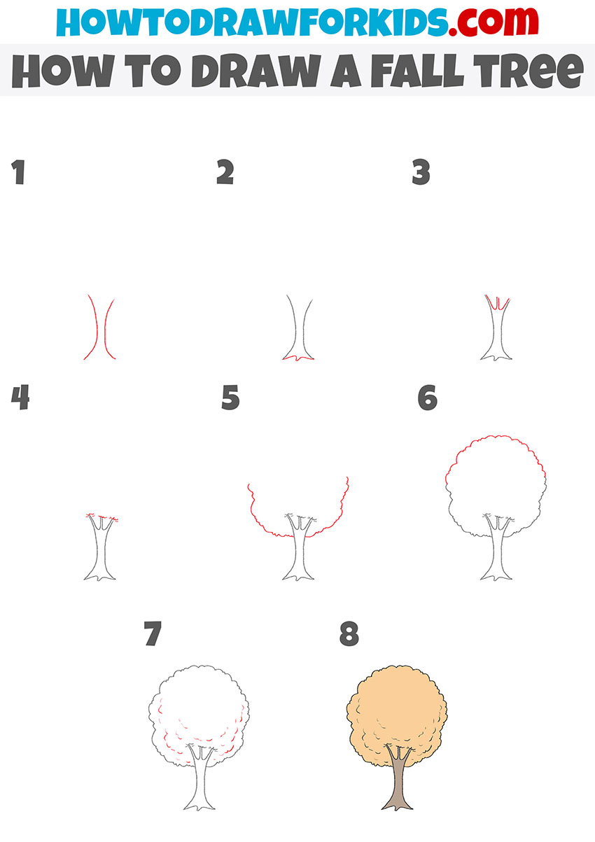 How to draw a fall tree step by step