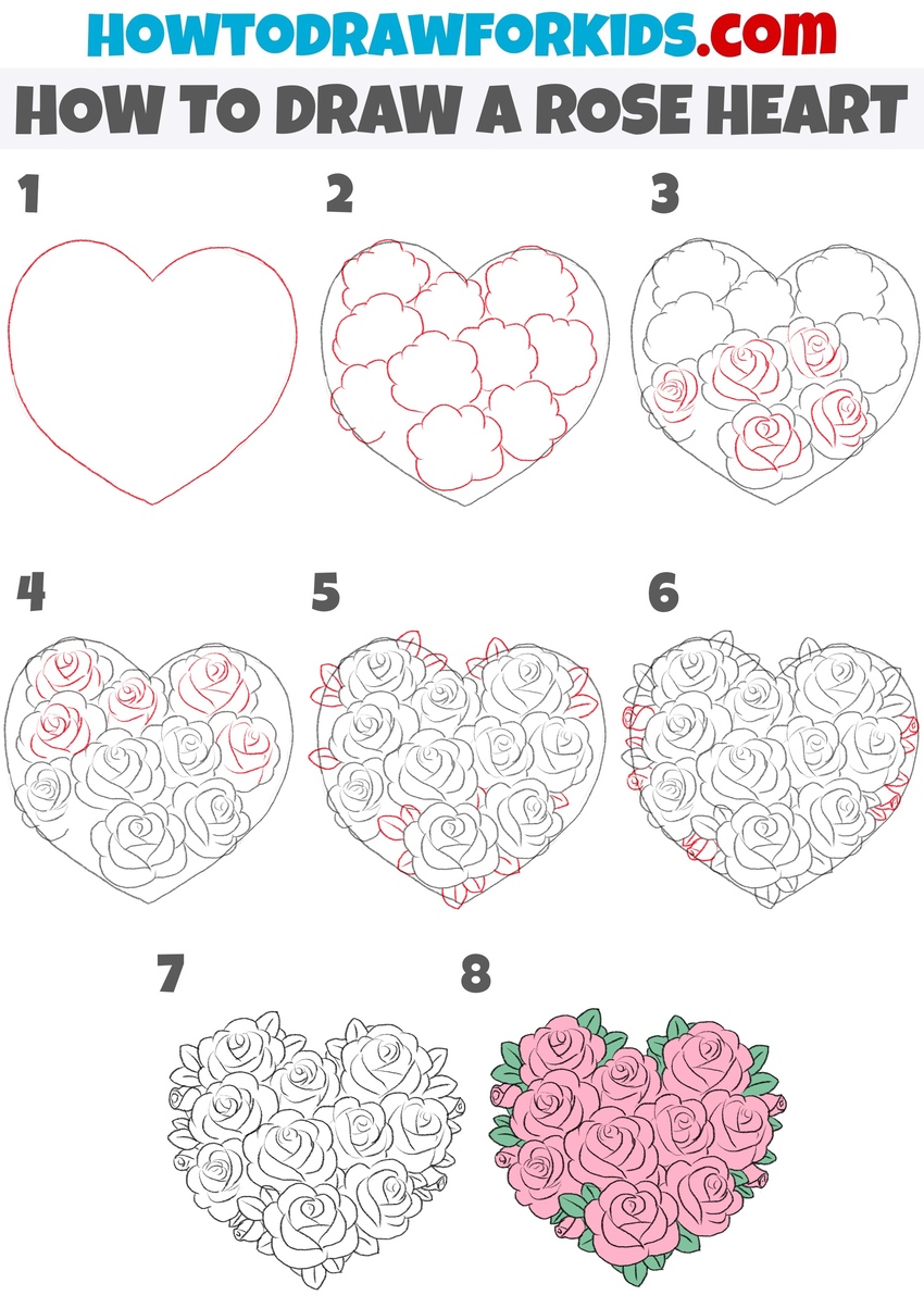 How to draw a rose heart step by step