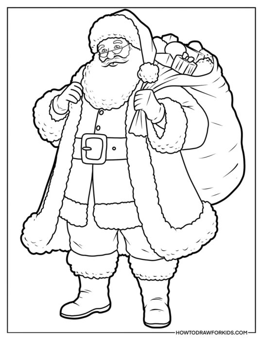 Realistic Santa With Presents to Color