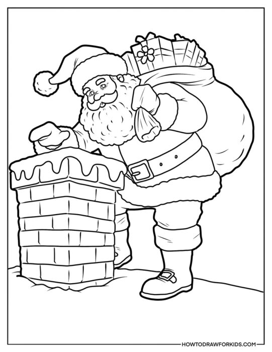 Santa Enters a Chimney Coloring Sheet