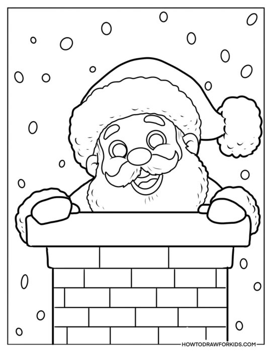 Santa Peeping Out of a Chimney to Color