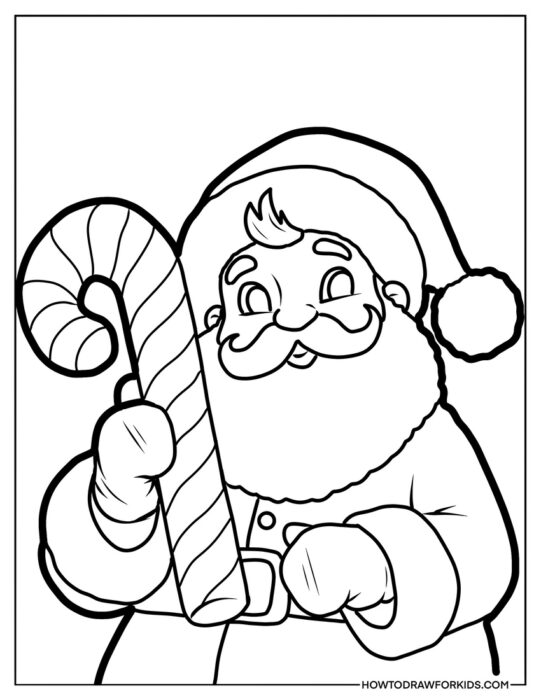 Santa With a Candy Cane Coloring Sheet