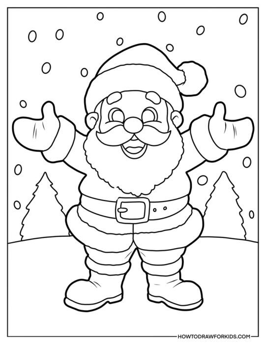 Santa and Winter Background Coloring Sheet