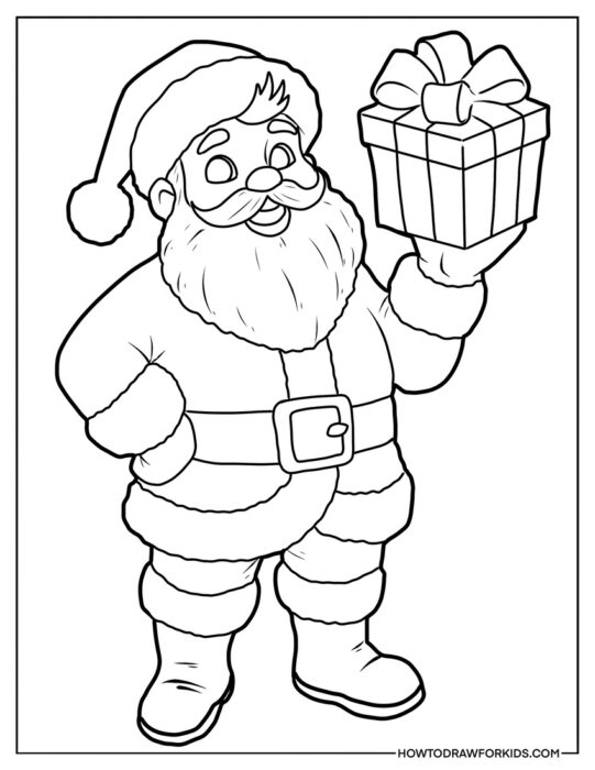 Santa and a Present Box Coloring Sheet