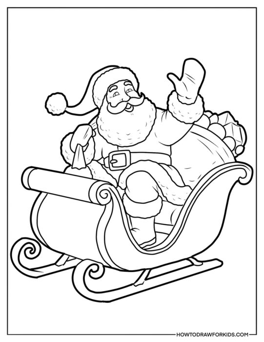 Santa on a Sleigh Coloring Page