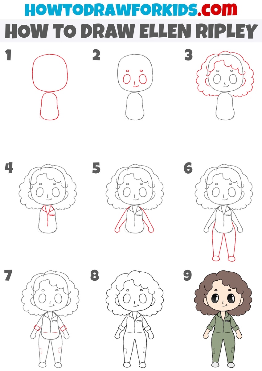 How to draw Ellen Ripley step by step