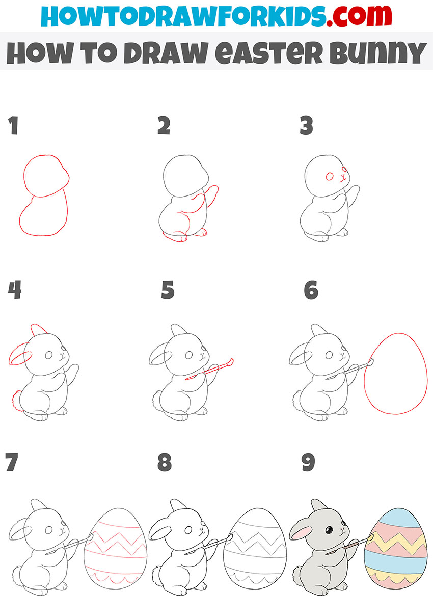 How to draw an easter bunny step by step