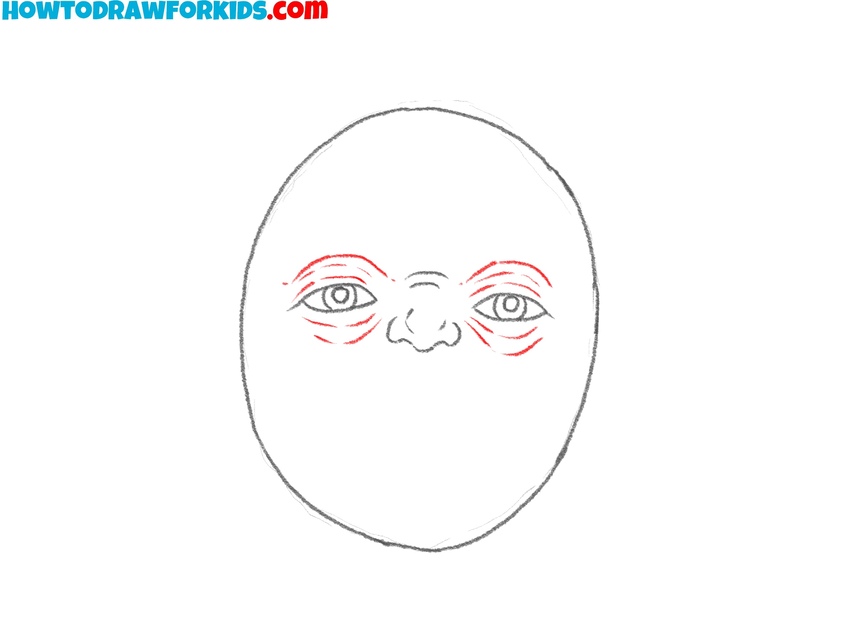 Draw facial wrinkles around the eyes