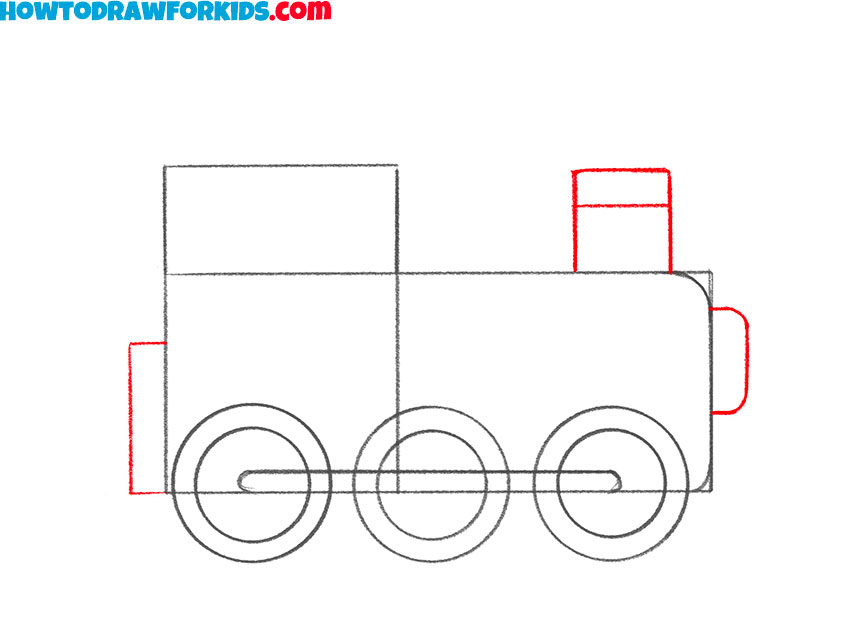 Sketch the chimney and headlight