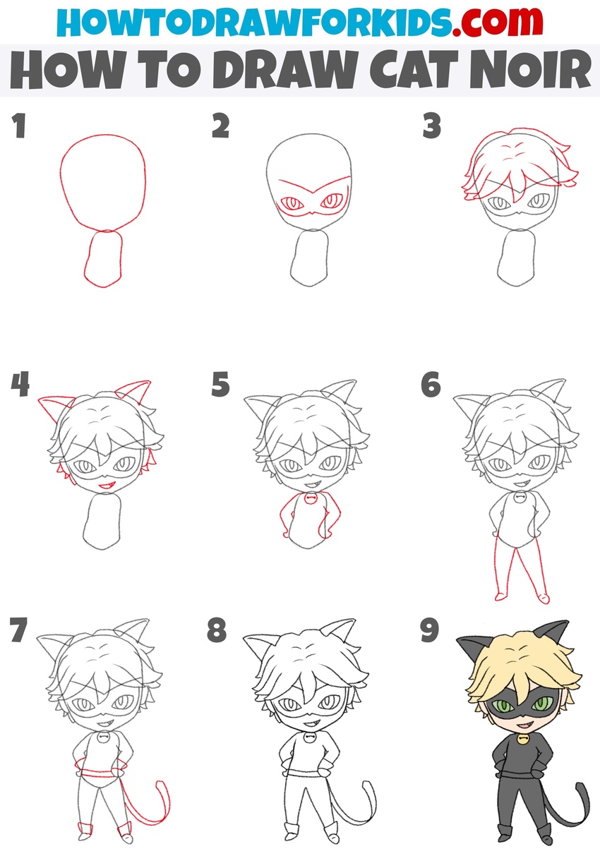 How to draw Cat Noir step by step